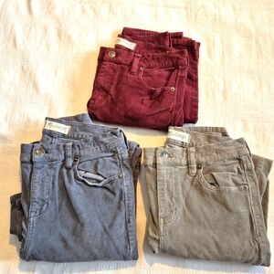 Madewell 3 pairs of corduroy size 26 skinny stretch pants, 1 gray, blue, maroon